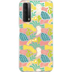 Printify Huawei P Smart 2021 İle Uyumlu 1mm Kapak Memphis Desen Tasarımlı Şeffaf Silikon Cep Telefonu Kılıfı