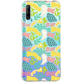 Printify Huawei P Smart Plus İle Uyumlu 1mm Kapak Memphis Desen Tasarımlı Şeffaf Silikon Cep Telefonu Kılıfı