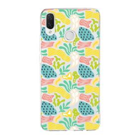 Printify Huawei P Smart Plus İle Uyumlu 1mm Kapak Memphis Desen Tasarımlı Şeffaf Silikon Cep Telefonu Kılıfı