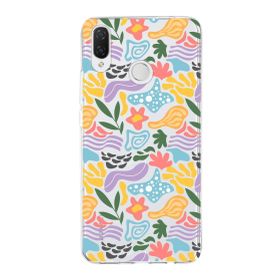 Printify Huawei P Smart Plus İle Uyumlu 1mm Kapak Memphis Desen Tasarımlı Şeffaf Silikon Cep Telefonu Kılıfı