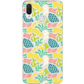 Printify Huawei P Smart Plus İle Uyumlu 1mm Kapak Memphis Desen Tasarımlı Şeffaf Silikon Cep Telefonu Kılıfı