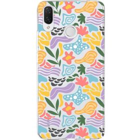 Printify Huawei P Smart Plus İle Uyumlu 1mm Kapak Memphis Desen Tasarımlı Şeffaf Silikon Cep Telefonu Kılıfı