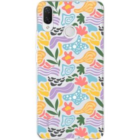 Printify Huawei P Smart Plus İle Uyumlu 1mm Kapak Memphis Desen Tasarımlı Şeffaf Silikon Cep Telefonu Kılıfı