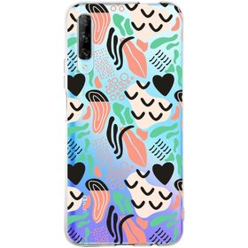 Printify Huawei P Smart Pro İle Uyumlu 1mm Kapak Memphis Desen Tasarımlı Şeffaf Silikon Cep Telefonu Kılıfı