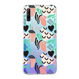 Printify Huawei P Smart Pro İle Uyumlu 1mm Kapak Memphis Desen Tasarımlı Şeffaf Silikon Cep Telefonu Kılıfı