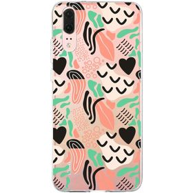 Printify Huawei P20 1 mm Memphis Yeşil Desen Şeffaf Silikon Cep Telefonu Kılıfı