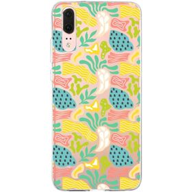 Printify Huawei P20 1 mm Memphis Yeşil Desen Şeffaf Silikon Cep Telefonu Kılıfı