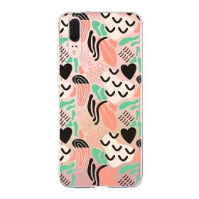 Printify Huawei P20 1 mm Memphis Yeşil Desen Şeffaf Silikon Cep Telefonu Kılıfı