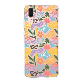 Printify Huawei P20 1 mm Memphis Yeşil Desen Şeffaf Silikon Cep Telefonu Kılıfı