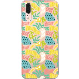 Printify Huawei P20 1 mm Memphis Yeşil Desen Şeffaf Silikon Cep Telefonu Kılıfı