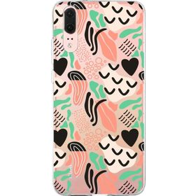 Printify Huawei P20 1 mm Memphis Yeşil Desen Şeffaf Silikon Cep Telefonu Kılıfı