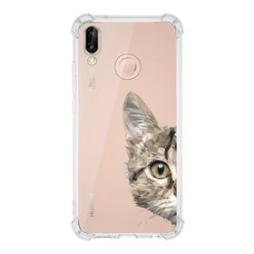 Printify Huawei P20 Lite Uyumlu Köşe Korumalı Antişok Kapak Catface Tasarımlı Şeffaf Kılıf
