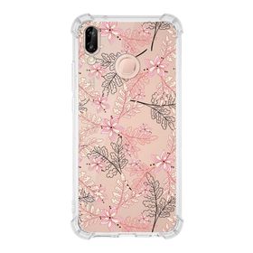 Printify Huawei P20 Lite Uyumlu Köşe Korumalı Antişok Kapak Floral Kırmızı Tasarımlı Şeffaf Kılıf