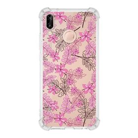 Printify Huawei P20 Lite Uyumlu Köşe Korumalı Antişok Kapak Floral Pembe Tasarımlı Şeffaf Kılıf