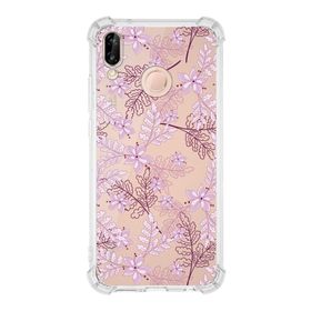Printify Huawei P20 Lite Uyumlu Köşe Korumalı Antişok Kapak Floral Pudra Tasarımlı Şeffaf Kılıf