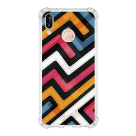 Printify Huawei P20 Lite Uyumlu Köşe Korumalı Antişok Kapak Labirent Grafiti Şekiller Tasarımlı Şeffaf Kılıf