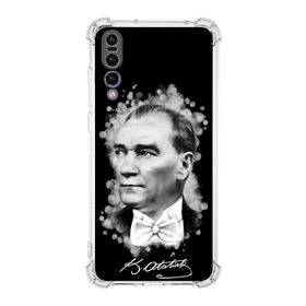 Printify Huawei P20 Pro Uyumlu Köşe Korumalı Antişok Kapak Atatürk Tasarımlı Şeffaf Silikon Kılıf