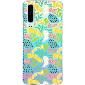 Printify Huawei P30 İle Uyumlu 1 mm Kapak Memphis Desen Tasarımlı Şeffaf Silikon Cep Telefonu Kılıfı