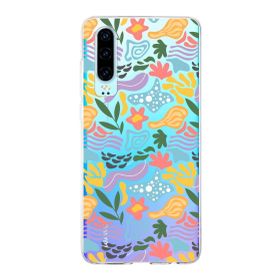 Printify Huawei P30 İle Uyumlu 1 mm Kapak Memphis Desen Tasarımlı Şeffaf Silikon Cep Telefonu Kılıfı