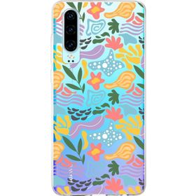 Printify Huawei P30 İle Uyumlu 1 mm Kapak Memphis Desen Tasarımlı Şeffaf Silikon Cep Telefonu Kılıfı