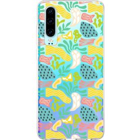 Printify Huawei P30 İle Uyumlu 1 mm Kapak Memphis Desen Tasarımlı Şeffaf Silikon Cep Telefonu Kılıfı