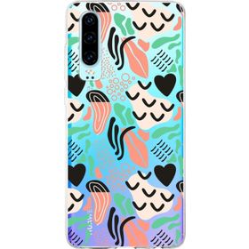 Printify Huawei P30 İle Uyumlu 1 mm Kapak Memphis Desen Tasarımlı Şeffaf Silikon Cep Telefonu Kılıfı
