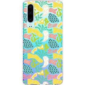 Printify Huawei P30 İle Uyumlu 1 mm Kapak Memphis Desen Tasarımlı Şeffaf Silikon Cep Telefonu Kılıfı