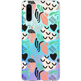 Printify Huawei P30 İle Uyumlu 1 mm Kapak Memphis Desen Tasarımlı Şeffaf Silikon Cep Telefonu Kılıfı