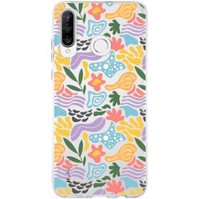 Printify Huawei P30 Lite İle Uyumlu 1 mm Kapak Memphis Desen Tasarımlı Şeffaf Silikon Cep Telefonu Kılıfı