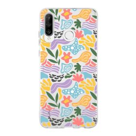 Printify Huawei P30 Lite İle Uyumlu 1 mm Kapak Memphis Desen Tasarımlı Şeffaf Silikon Cep Telefonu Kılıfı
