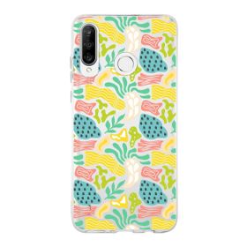 Printify Huawei P30 Lite İle Uyumlu 1 mm Kapak Memphis Desen Tasarımlı Şeffaf Silikon Cep Telefonu Kılıfı