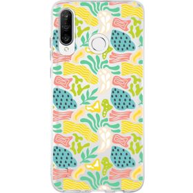 Printify Huawei P30 Lite İle Uyumlu 1 mm Kapak Memphis Desen Tasarımlı Şeffaf Silikon Cep Telefonu Kılıfı