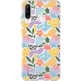 Printify Huawei P30 Lite İle Uyumlu 1 mm Kapak Memphis Desen Tasarımlı Şeffaf Silikon Cep Telefonu Kılıfı