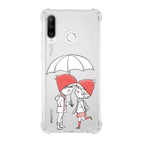 Printify Huawei P30 Lite Uyumlu Köşe Korumalı Antişok Kapak Aşk Tasarımlı Şeffaf Kılıf