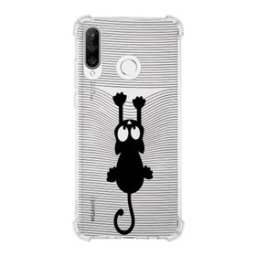 Printify Huawei P30 Lite Uyumlu Köşe Korumalı Antişok Kapak Çizgi Kedi Tasarımlı Şeffaf Kılıf