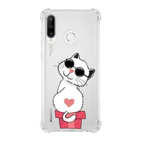 Printify Huawei P30 Lite Uyumlu Köşe Korumalı Antişok Kapak Coolcat Tasarımlı Şeffaf Kılıf