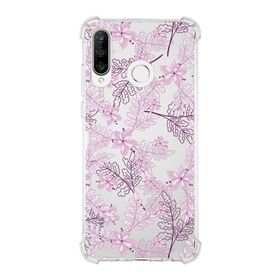 Printify Huawei P30 Lite Uyumlu Köşe Korumalı Antişok Kapak Floral Pudra Tasarımlı Şeffaf Kılıf