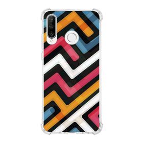 Printify Huawei P30 Lite Uyumlu Köşe Korumalı Antişok Kapak Labirent Grafiti Şekiller Tasarımlı Şeffaf Kılıf