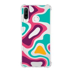 Printify Huawei P30 Lite Uyumlu Köşe Korumalı Antişok Kapak Renkli Desen Tasarımlı Şeffaf Kılıf