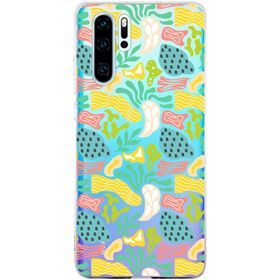 Printify Huawei P30 Pro İle Uyumlu 1 mm Kapak Memphis Desen Tasarımlı Şeffaf Silikon Cep Telefonu Kılıfı