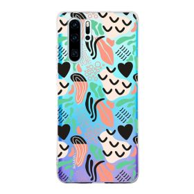 Printify Huawei P30 Pro İle Uyumlu 1 mm Kapak Memphis Desen Tasarımlı Şeffaf Silikon Cep Telefonu Kılıfı