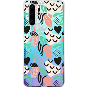 Printify Huawei P30 Pro İle Uyumlu 1 mm Kapak Memphis Desen Tasarımlı Şeffaf Silikon Cep Telefonu Kılıfı
