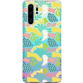 Printify Huawei P30 Pro İle Uyumlu 1 mm Kapak Memphis Desen Tasarımlı Şeffaf Silikon Cep Telefonu Kılıfı