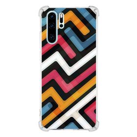 Printify Huawei P30 Pro Uyumlu Köşe Korumalı Antişok Kapak Labirent Grafiti Şekiller Tasarımlı Şeffaf Kılıf