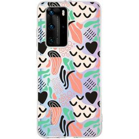 Printify Huawei P40 Lite İle Uyumlu 1 mm Kapak Memphis Desen Tasarımlı Şeffaf Silikon Cep Telefonu Kılıfı