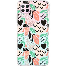 Printify Huawei P40 Lite İle Uyumlu 1 mm Kapak Memphis Desen Tasarımlı Şeffaf Silikon Cep Telefonu Kılıfı
