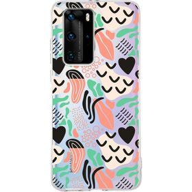 Printify Huawei P40 Lite İle Uyumlu 1 mm Kapak Memphis Desen Tasarımlı Şeffaf Silikon Cep Telefonu Kılıfı