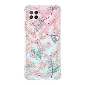 Printify Huawei P40 Lite Uyumlu Köşe Korumalı Antişok Kapak Floral Kırmızı Tasarımlı Şeffaf Kılıf
