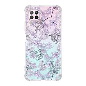 Printify Huawei P40 Lite Uyumlu Köşe Korumalı Antişok Kapak Floral Lila Tasarımlı Şeffaf Kılıf