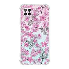 Printify Huawei P40 Lite Uyumlu Köşe Korumalı Antişok Kapak Floral Pembe Tasarımlı Şeffaf Kılıf